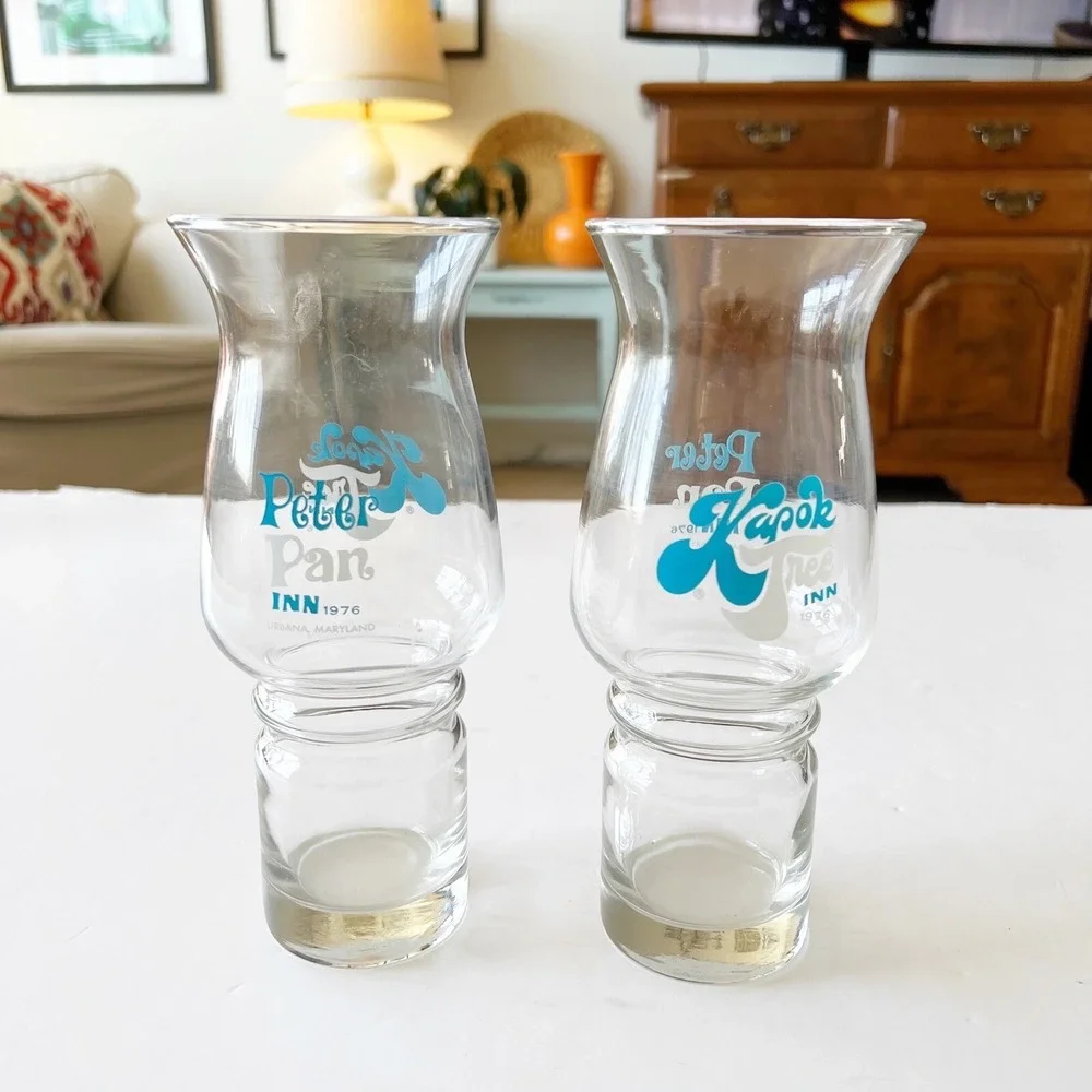 Kapok Tree Inn Peter Pan 1976 Tiki Bar Hurricane Glasses Set Of 2 Vintage Glass